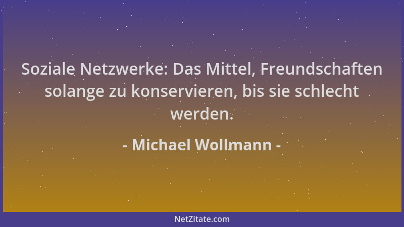 Michael Wollmann - Soziale Netzwerke: Das Mittel, Freundschaften solange zu konservieren, bis sie schlecht werden....