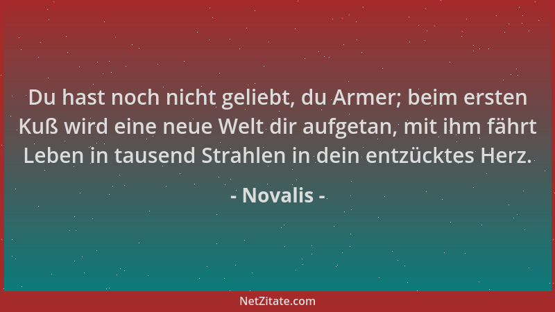 Novalis - Du hast noch nicht geliebt, du Armer; beim ersten Kuß wird eine neue Welt dir aufgetan, mit ihm fährt Leben in ta...