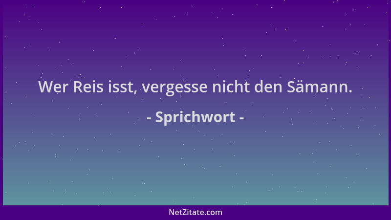 Sprichwort - Wer Reis isst, vergesse nicht den Sämann....