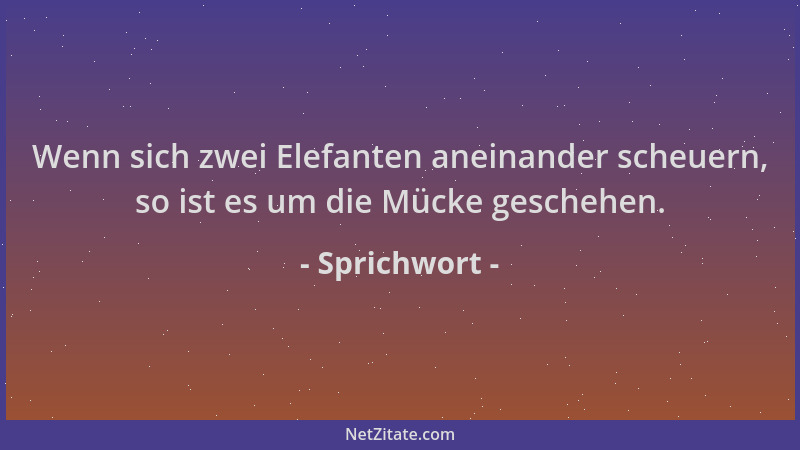 Sprichwort - Wenn sich zwei Elefanten aneinander scheuern, so ist es um die Mücke geschehen....