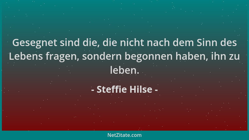 Steffie Hilse - Gesegnet sind die, die nicht nach dem Sinn des Lebens fragen, sondern begonnen haben, ihn zu leben....