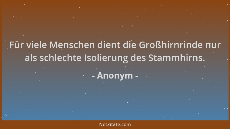 Anonym - Für viele Menschen dient die Großhirnrinde nur als schlechte Isolierung des Stammhirns....