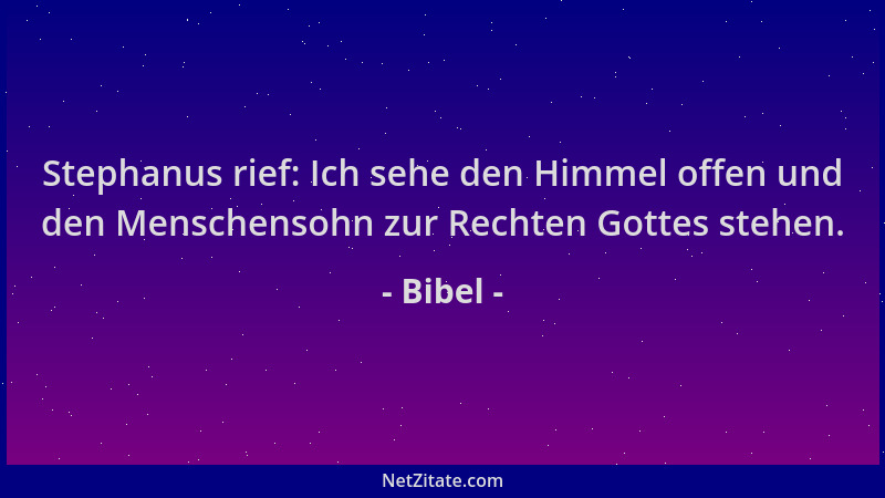 Bibel - Stephanus rief: Ich sehe den Himmel offen und den Menschensohn zur Rechten Gottes stehen....