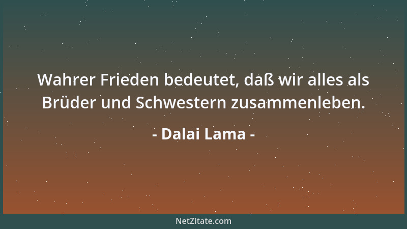 Dalai Lama - Wahrer Frieden bedeutet, daß wir alles als Brüder und Schwestern zusammenleben....