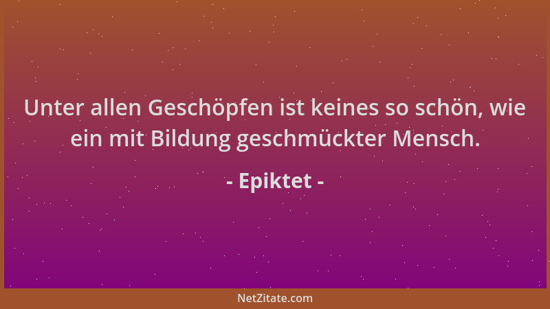 Epiktet - Unter allen Geschöpfen ist keines so schön, wie ein mit Bildung geschmückter Mensch....