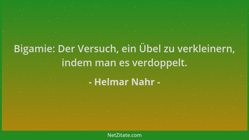 Helmar Nahr - Bigamie: Der Versuch, ein Übel zu verkleinern, indem man es verdoppelt....