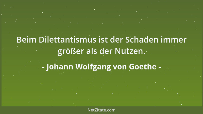 Johann Wolfgang von Goethe - Beim Dilettantismus ist der Schaden immer größer als der Nutzen....