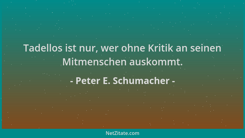 Peter E. Schumacher - Tadellos ist nur, wer ohne Kritik an seinen Mitmenschen auskommt....