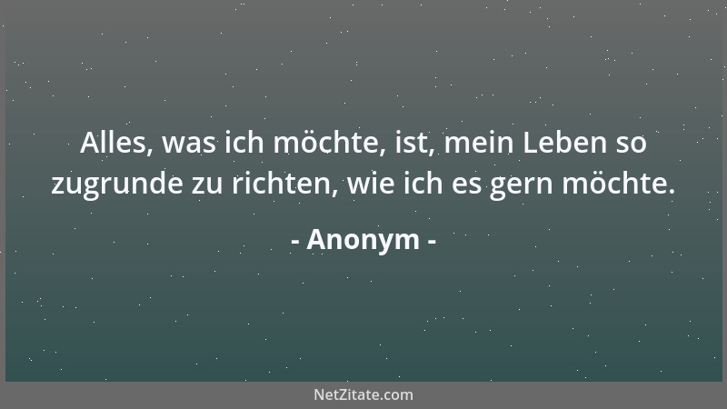 Anonym - Alles, was ich möchte, ist, mein Leben so zugrunde zu richten, wie ich es gern möchte....