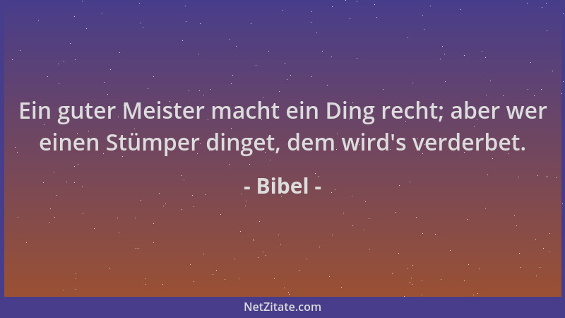 Bibel - Ein guter Meister macht ein Ding recht; aber wer einen Stümper dinget, dem wird 's verderbet....