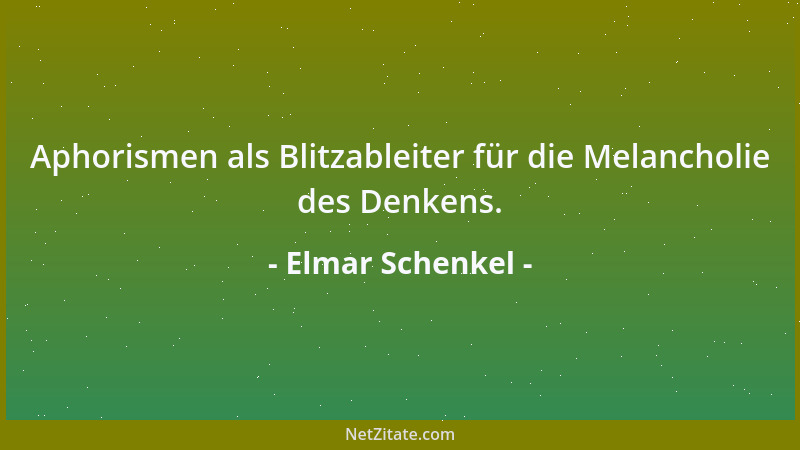 Elmar Schenkel - Aphorismen als Blitzableiter für die Melancholie des Denkens....