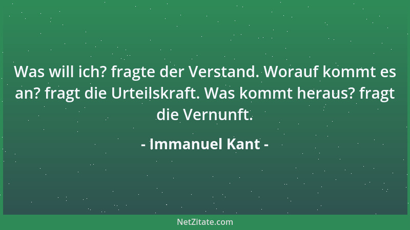 Immanuel Kant - Was will ich? fragte der Verstand. Worauf kommt es an? fragt die Urteilskraft. Was kommt heraus? fragt die...