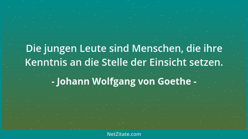 Johann Wolfgang von Goethe - Die jungen Leute sind Menschen, die ihre Kenntnis an die Stelle der Einsicht setzen....
