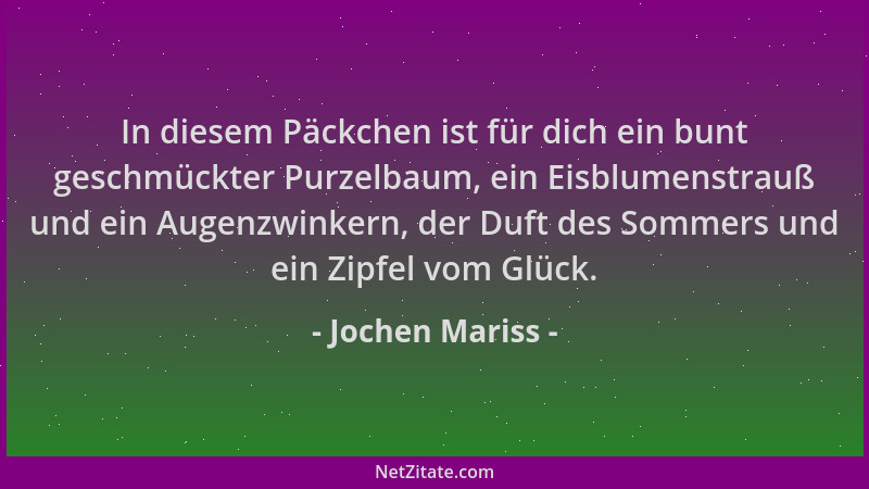 Jochen Mariss - In diesem Päckchen ist für dich ein bunt geschmückter Purzelbaum, ein Eisblumenstrauß und ein Augenzwinkern...