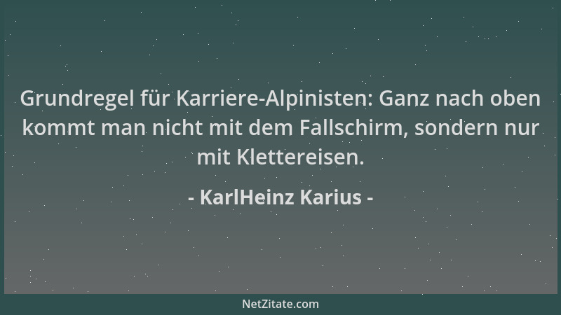 KarlHeinz Karius - Grundregel für Karriere-Alpinisten: Ganz nach oben kommt man nicht mit dem Fallschirm, sondern nur mit K...
