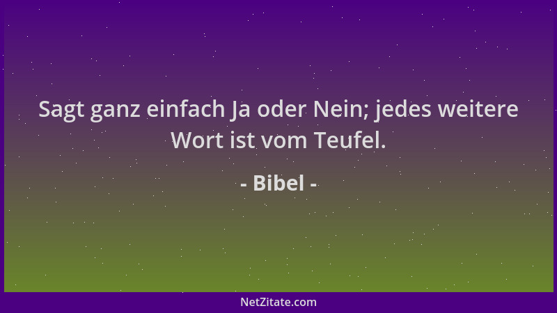 Bibel - Sagt ganz einfach Ja oder Nein; jedes weitere Wort ist vom Teufel....