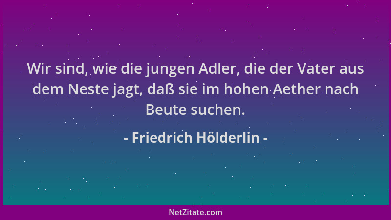 Friedrich Hölderlin - Wir sind, wie die jungen Adler, die der Vater aus dem Neste jagt, daß sie im hohen Aether nach Beute...