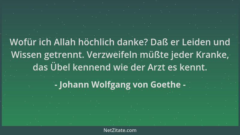 Johann Wolfgang von Goethe - Wofür ich Allah höchlich danke? Daß er Leiden und Wissen getrennt. Verzweifeln müßte jeder Kra...