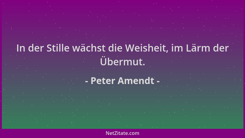 Peter Amendt - In der Stille wächst die Weisheit, im Lärm der Übermut....