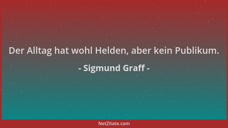 Sigmund Graff - Der Alltag hat wohl Helden, aber kein Publikum....