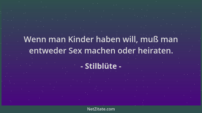 Stilblüte - Wenn man Kinder haben will, muß man entweder Sex machen oder heiraten....