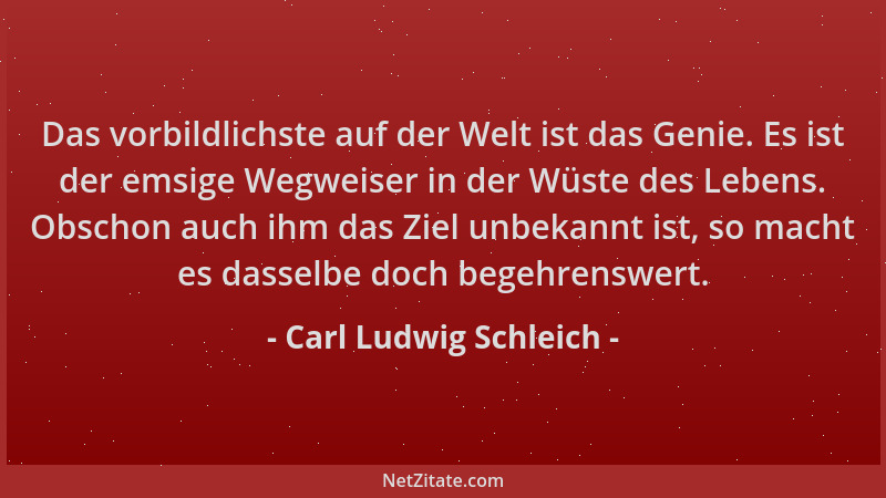 Carl Ludwig Schleich - Das vorbildlichste auf der Welt ist das Genie. Es ist der emsige Wegweiser in der Wüste des Lebens....