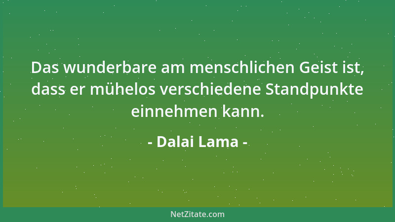 Dalai Lama - Das wunderbare am menschlichen Geist ist, dass er mühelos verschiedene Standpunkte einnehmen kann....
