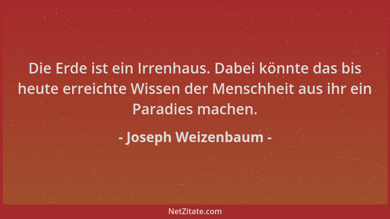 Joseph Weizenbaum - Die Erde ist ein Irrenhaus. Dabei könnte das bis heute erreichte Wissen der Menschheit aus ihr ein Para...