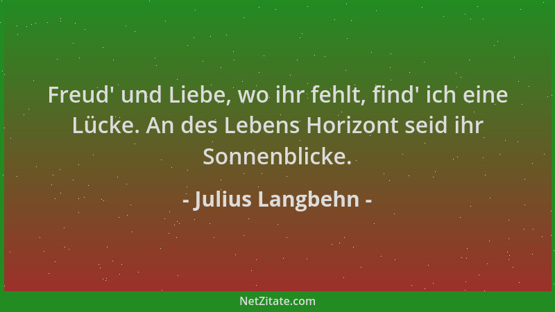 Julius Langbehn - Freud ' und Liebe, wo ihr fehlt, find ' ich eine Lücke. An des Lebens Horizont seid ihr Sonnenblicke....