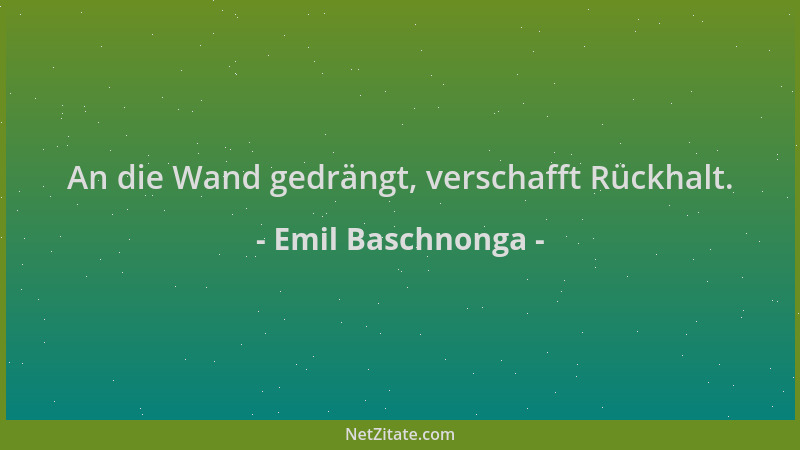 Emil Baschnonga - An die Wand gedrängt, verschafft Rückhalt....