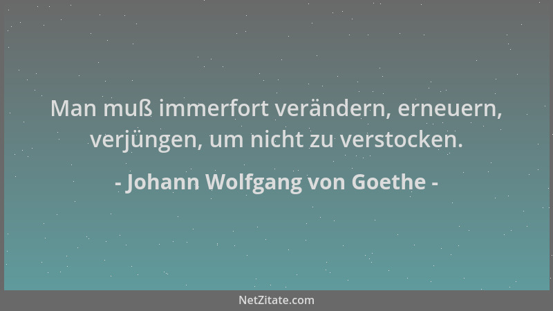 Johann Wolfgang von Goethe - Man muß immerfort verändern, erneuern, verjüngen, um nicht zu verstocken....