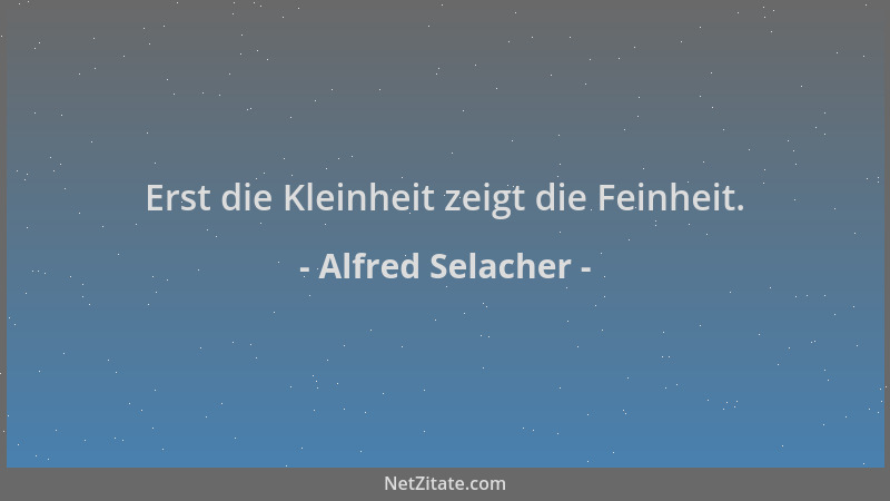 Alfred Selacher - Erst die Kleinheit zeigt die Feinheit....