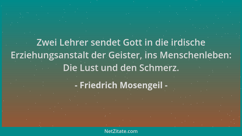 Friedrich Mosengeil - Zwei Lehrer sendet Gott in die irdische Erziehungsanstalt der Geister, ins Menschenleben: Die Lust un...
