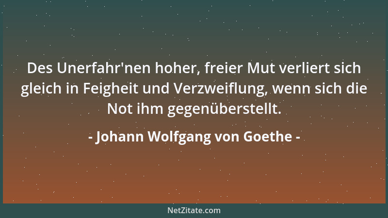 Johann Wolfgang von Goethe - Des Unerfahr 'nen hoher, freier Mut verliert sich gleich in Feigheit und Verzweiflung, wenn sic...
