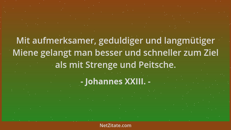 Johannes XXIII. - Mit aufmerksamer, geduldiger und langmütiger Miene gelangt man besser und schneller zum Ziel als mit Stre...