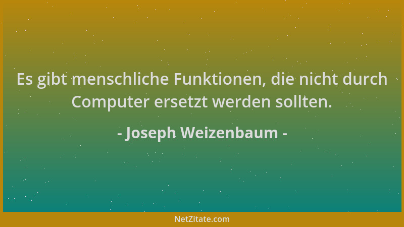 Joseph Weizenbaum - Es gibt menschliche Funktionen, die nicht durch Computer ersetzt werden sollten....