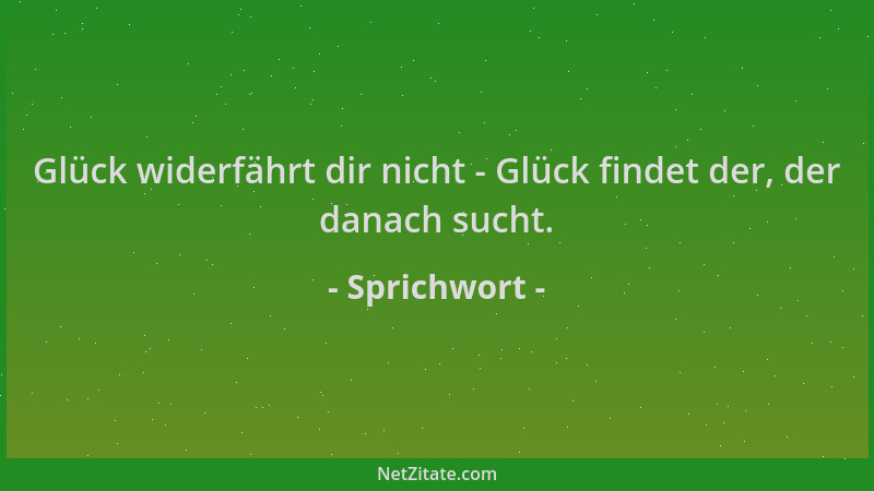 Sprichwort - Glück widerfährt dir nicht - Glück findet der, der danach sucht....