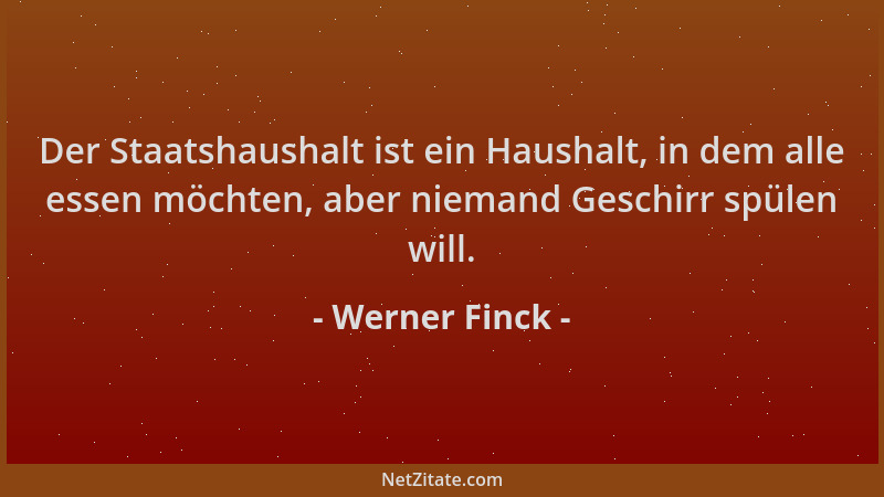 Werner Finck - Der Staatshaushalt ist ein Haushalt, in dem alle essen möchten, aber niemand Geschirr spülen will....