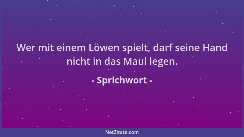 Sprichwort - Wer mit einem Löwen spielt, darf seine Hand nicht in das Maul legen....