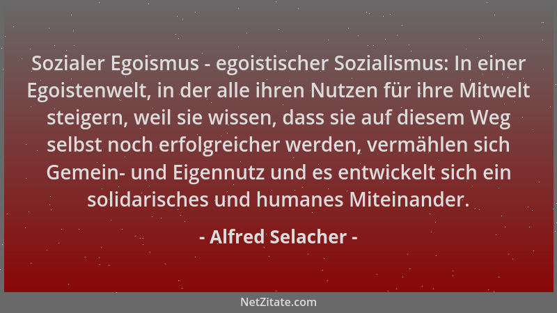 Alfred Selacher - Sozialer Egoismus - egoistischer Sozialismus: In einer Egoistenwelt, in der alle ihren Nutzen für ihre Mi...