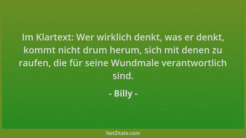Billy - Im Klartext: Wer wirklich denkt, was er denkt, kommt nicht drum herum, sich mit denen zu raufen, die für seine Wund...
