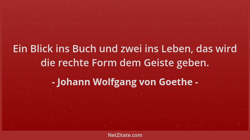 Johann Wolfgang von Goethe - Ein Blick ins Buch und zwei ins Leben, das wird die rechte Form dem Geiste geben....
