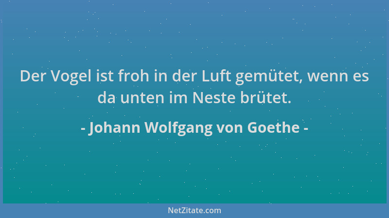 Johann Wolfgang von Goethe - Der Vogel ist froh in der Luft gemütet, wenn es da unten im Neste brütet....