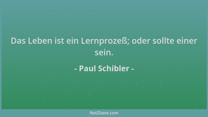 Paul Schibler - Das Leben ist ein Lernprozeß; oder sollte einer sein....