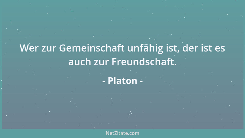 Platon - Wer zur Gemeinschaft unfähig ist, der ist es auch zur Freundschaft....