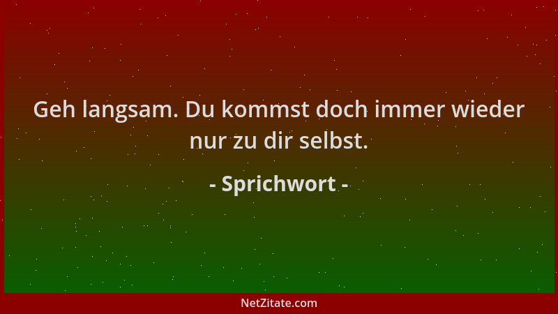 Sprichwort - Geh langsam. Du kommst doch immer wieder nur zu dir selbst....