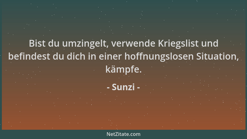 Sunzi - Bist du umzingelt, verwende Kriegslist und befindest du dich in einer hoffnungslosen Situation, kämpfe....