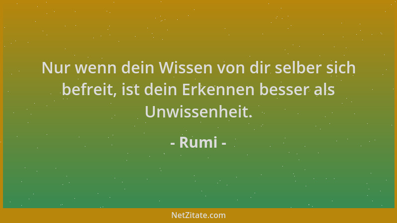Rumi - Nur wenn dein Wissen von dir selber sich befreit, ist dein Erkennen besser als Unwissenheit....