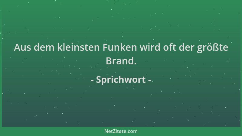 Sprichwort - Aus dem kleinsten Funken wird oft der größte Brand....