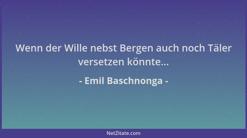 Emil Baschnonga - Wenn der Wille nebst Bergen auch noch Täler versetzen könnte......